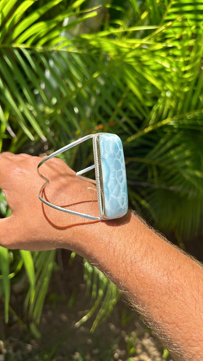 Ajustable Larimar 925 Silver Armreef