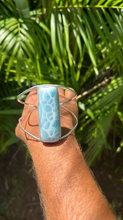 Ajustable Larimar 925 Silver Armreef
