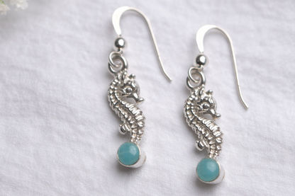 Hanging Seahorse Larimar Earrings