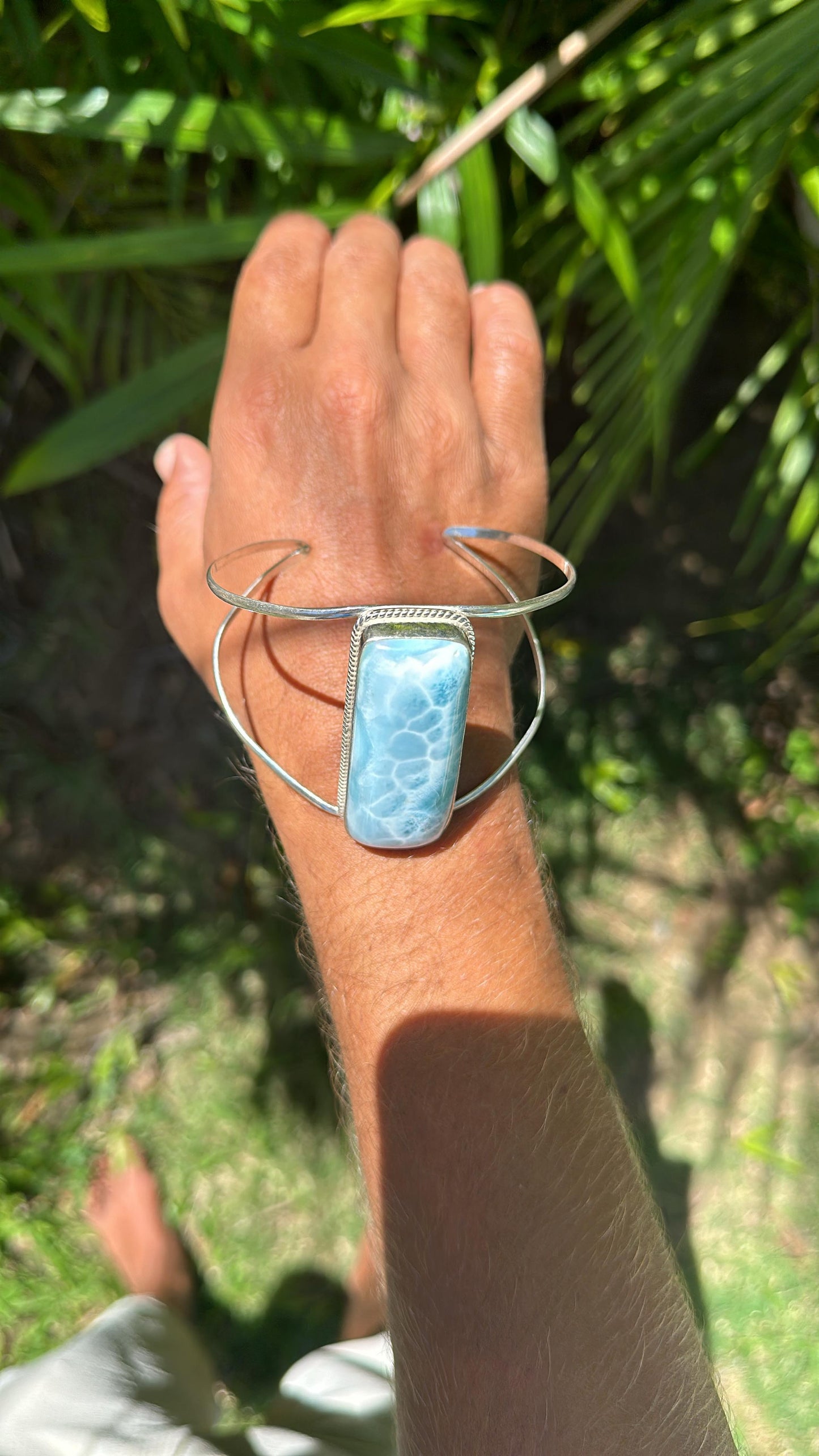 Ajustable Larimar 925 Silver Armreef
