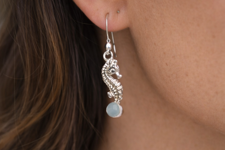 Hanging Seahorse Larimar Earrings