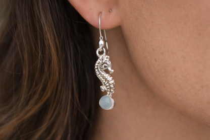 Hanging Seahorse Larimar Earrings