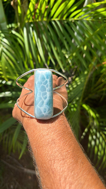 Ajustable Larimar 925 Silver Armreef