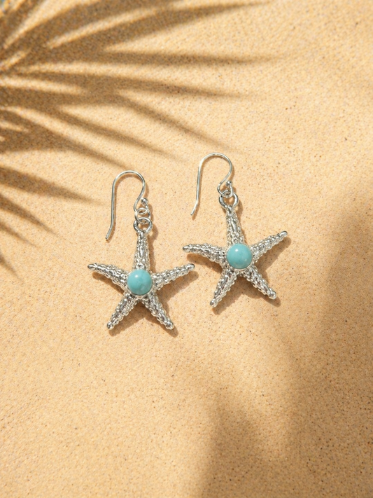Larimar Starfish Earrings in 925 Silver – Caribbean Ocean collection