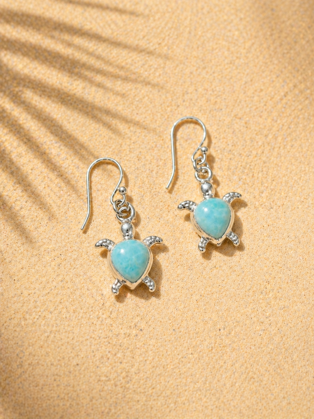 Hanging Turtle Larimar Earrings